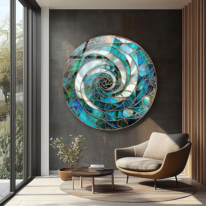 My Photostation.com 10'' Diameter Aqua Spiral Harmony Round Glass Wall Art - Image 3