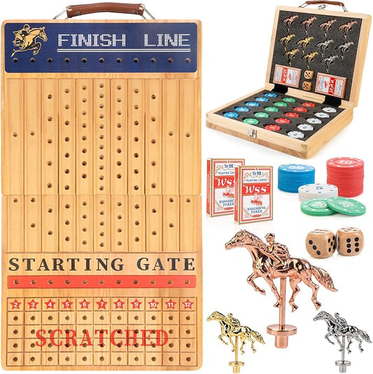 Bravmate Large 21 Inches Horse Race Board Game, Solid Wood Foldable Horse by Bravmate