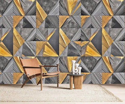 AFZEVEB-3D Geometric Wall Mural Gray and Gold Wallpaper by all