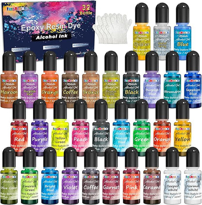 FansArriche Alcohol Inks for Resin, 32 Colors High Concentrated Alcohol Ink Set by FansArriche