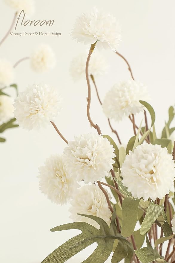 Floroom 5pcs Ivory Faux Silk Mums Artificial Flowers, Bulk Fake Small Mini - Image 4