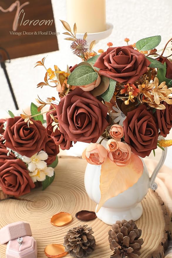 Floroom Artificial Flowers 25pcs Real Looking Terracotta Foam Fake Roses - Image 2