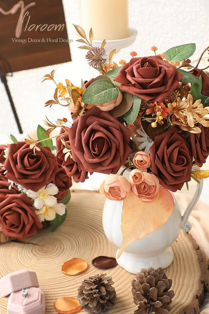 Floroom Artificial Flowers 25pcs Real Looking Terracotta Foam Fake Roses - Image 2