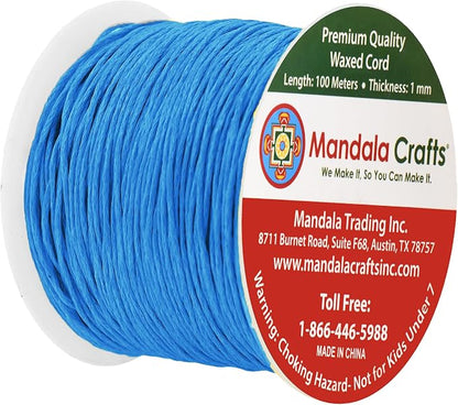 Mandala Crafts 1mm 109 Yards Deep Sky Blue Cotton Waxed Cord - Image 2