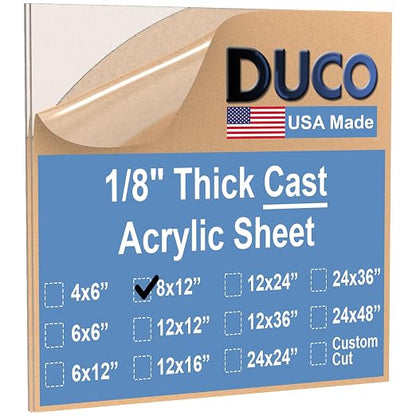 Duco USA-Made Clear Cast Acrylic Sheet 1/8 Inch Thick 8" x 12" by DucoPlasticsSupply