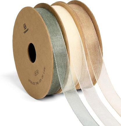 Vitalizart Organza Ribbon 3/8" x 30 Yd Cream White Rose Gold & Dusty Green by Vitalizart