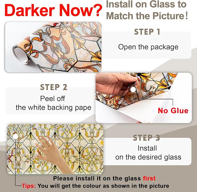 3D Stained Glass Window Privacy Film, Heat Control UV Blocking Static Cling - Image 2