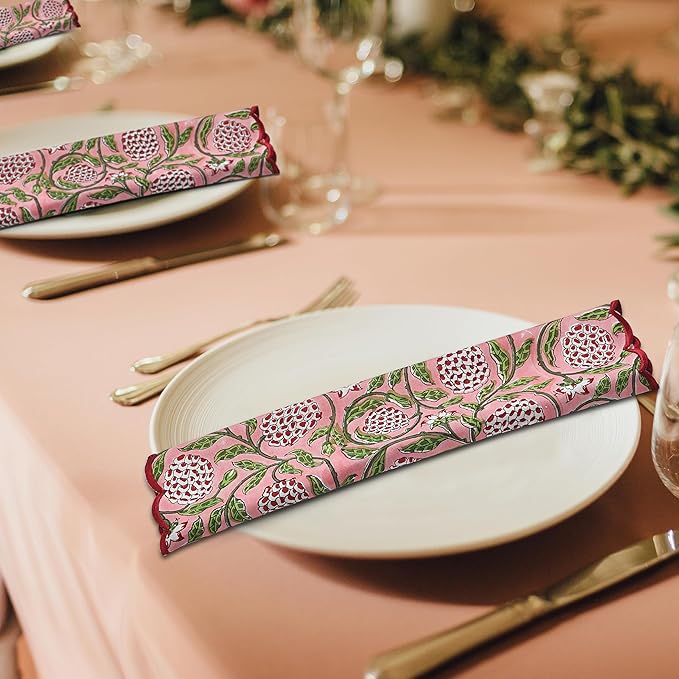 Ridhi Strawberry Pink Hand Block Print Napkins 18" x 18" Set of 4 Reusable - Image 7