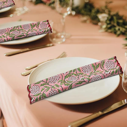 Ridhi Strawberry Pink Hand Block Print Napkins 18" x 18" Set of 4 Reusable - Image 7