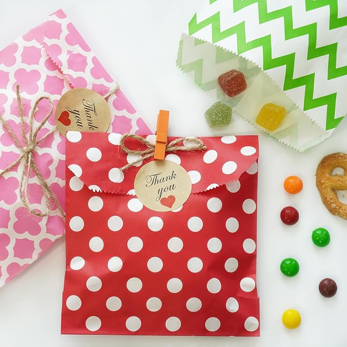KEYYOOMY 200 Pcs Light Pink Candy Buffet Bags Small Cookie Bags Polka Dot Paper - Image 4