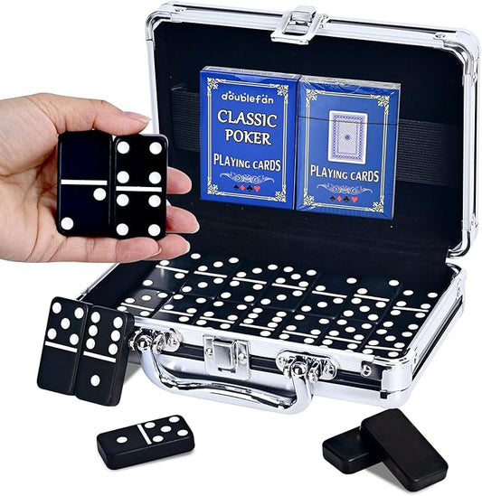 Dominos Set for Adults, Jumbo Size Black Dominoes for Classic Board Games by Doublefan