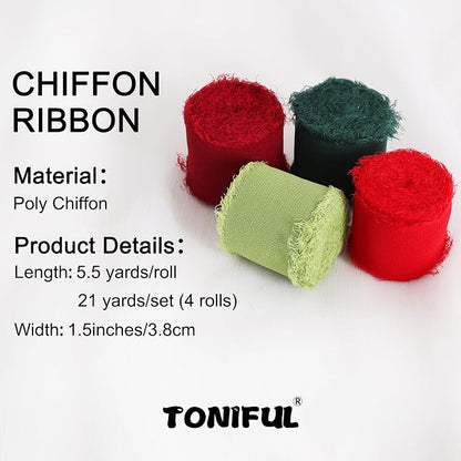 TONIFUL 4 Rolls Silk Chiffon Ribbon 1-1/2 Inch x 22 Yards - Image 2