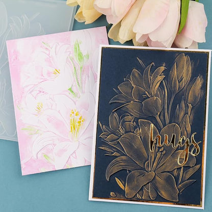 BAOFALI 3D Embossing Folder for Card Making, Lily Flowers Clear Plastic Texture - Image 4