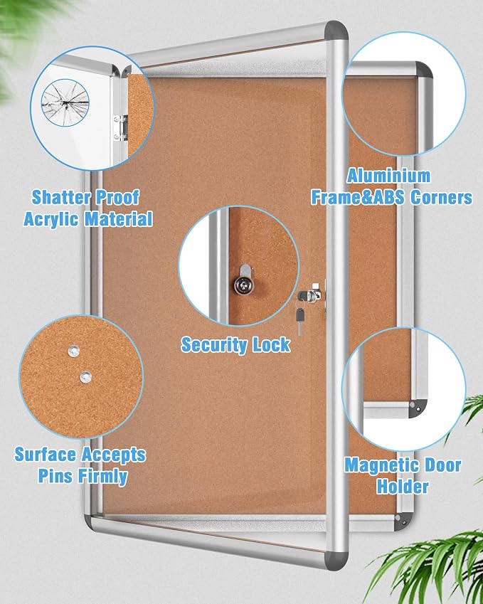 2 Pack 36"x24" Enclosed Bulletin Board, Lockable Weather-Resistant Aluminum - Image 3