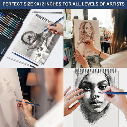 9" x 12" Sketch Book Set, Drawing Paper Pad, Double-Sided Hardcover Sketchbook - Image 7