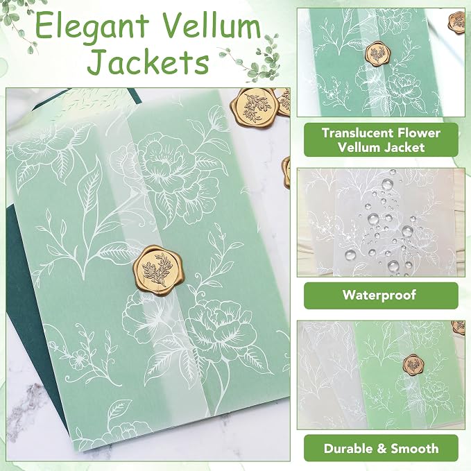 SWANGSA 100 Sets Wedding Invitations Wraps, Vellum Jackets - Image 3