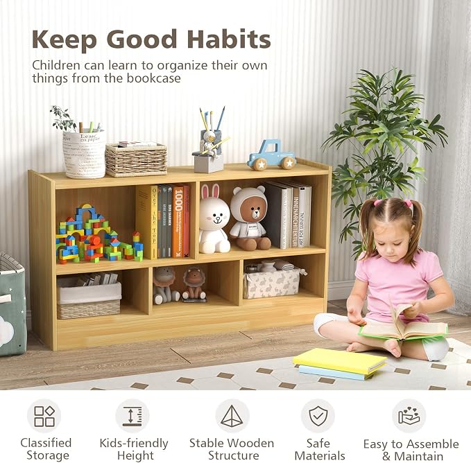 Toy Storage Organizer, 2-Tier Kids Bookshelf, 5 Cube Kids' Bookcases, Cabinets - Image 6