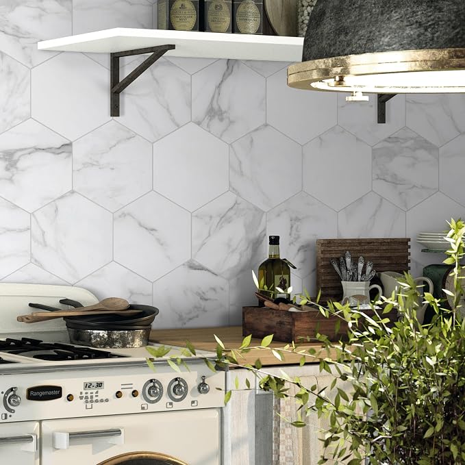 45-Sheet Hexagon Peel and Stick Backsplash, Stone Composite Stick on Decorative - Image 7