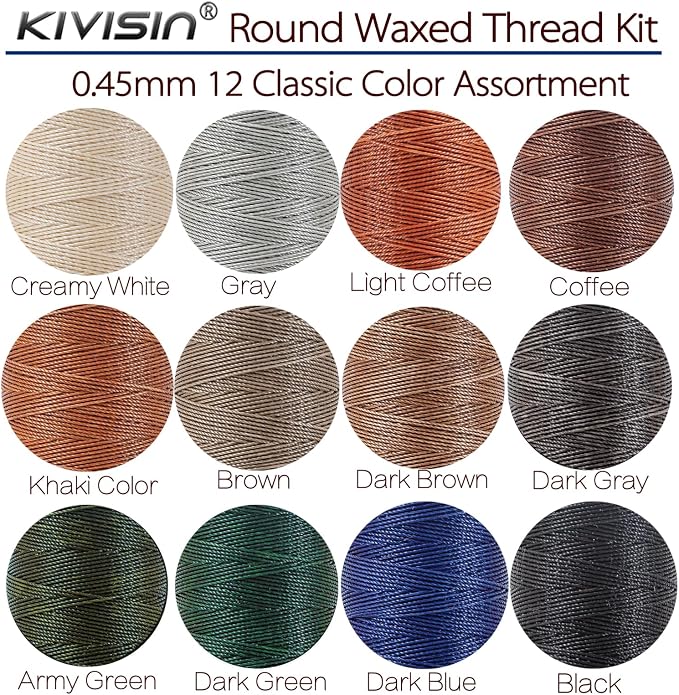 Round Waxed Thread 0.45mm 12 Neutral Colors, Thin Cord Wax Coated 3 Ply - Image 2