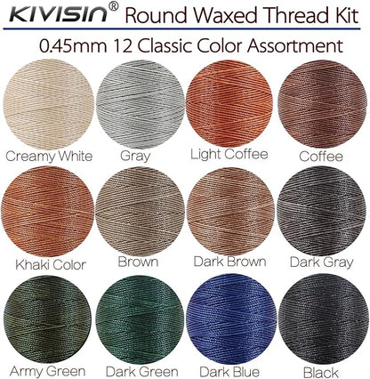 Round Waxed Thread 0.45mm 12 Neutral Colors, Thin Cord Wax Coated 3 Ply - Image 2
