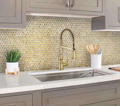 1.03 sq ft/Piece Pack of 1, Glossy Gold Glass Penny Round Mosaic Tiles – 12.2" - Image 6