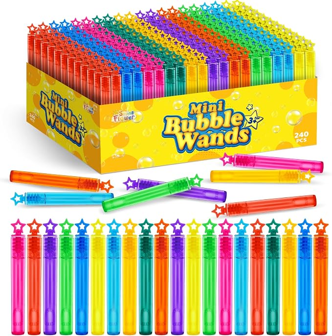 SpringFlower 240 Pieces Mini Bubble Wands, Party Favors Assortment Toys by SpringFlower