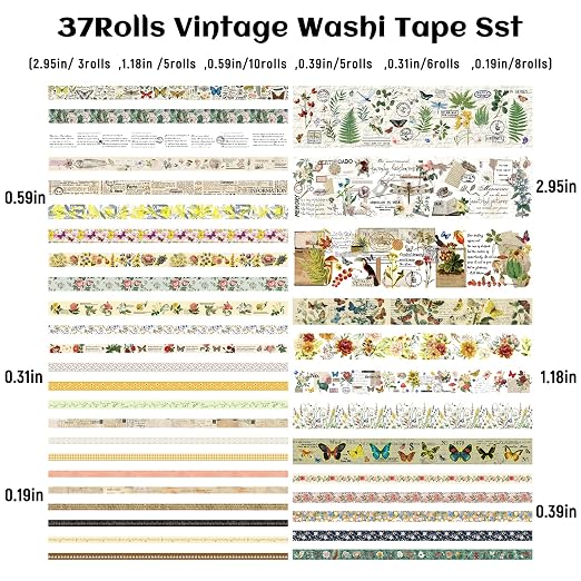 37 Rolls Vintage Washi Tape Set - Image 2