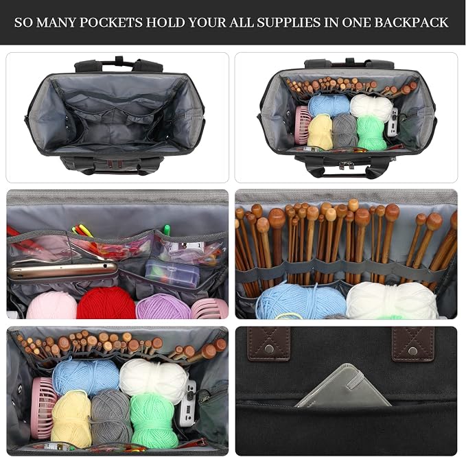 Crochet Backpack, Knitting Bag Backpack Yarn Storage Organizer Travel Crochet - Image 4