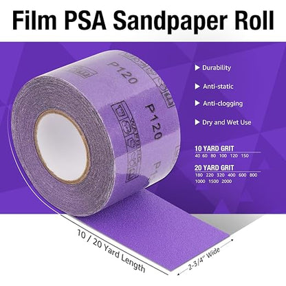 80 Grit PSA Purple Film Ceramic Sandpaper Roll, 2-3/4" Wide Continuous 10 Yard - Image 2