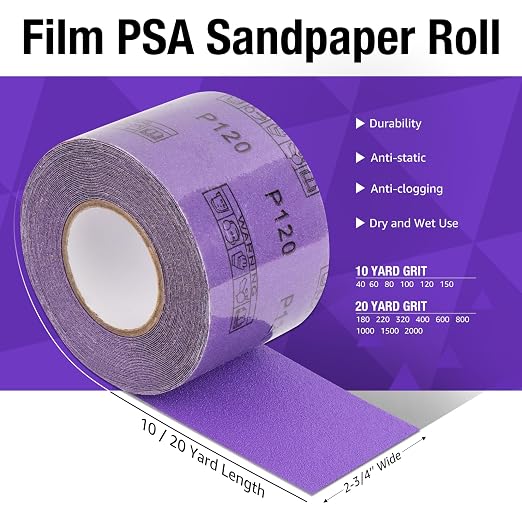 800 Grit PSA Purple Film Ceramic Sandpaper Roll, 2-3/4" Wide Continuous 20 Yard - Image 2
