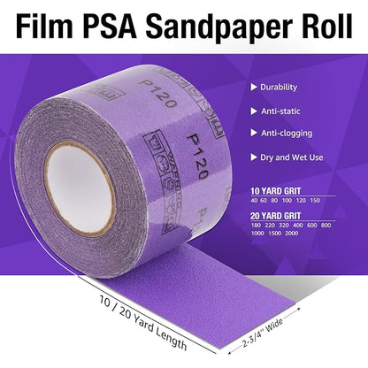 100 Grit PSA Purple Film Ceramic Sandpaper Roll, 2-3/4" Wide Continuous 10 Yard - Image 2