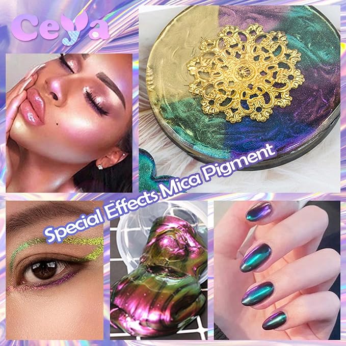 Ceya Chameleon Mica Powder, 1.8oz/ 50g Angelic Galaxy Chrome Nail Powder - Image 6