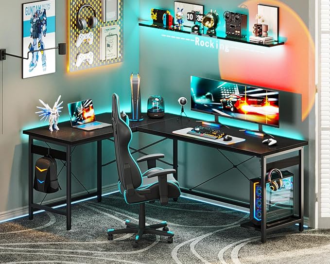 Coleshome 66" L Shaped Gaming Desk, Corner Computer Desk, Sturdy Home Office - Image 2