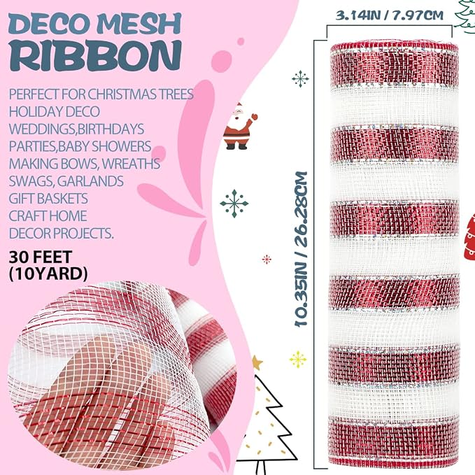 Anivia Deco Mesh Ribbon, 10inch x 30 Feet Each Roll Metallic Foil Mesh Ribbon - Image 2