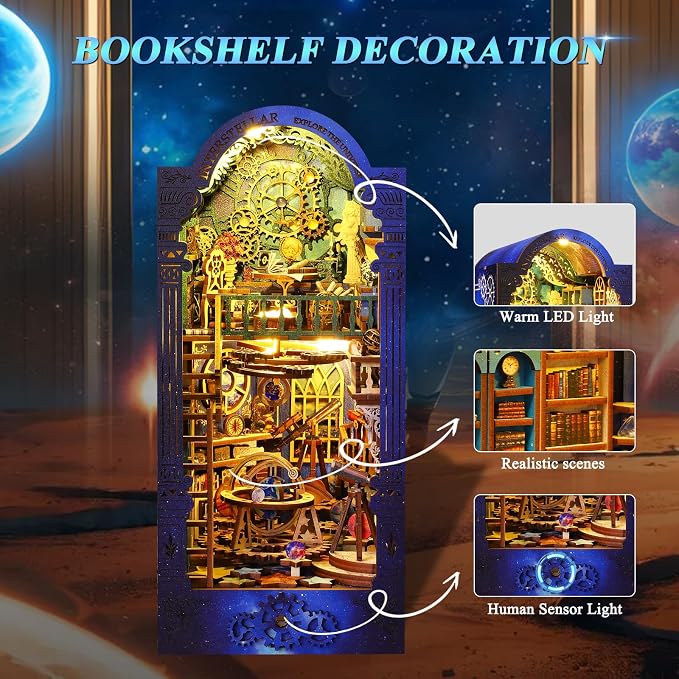 DIY Book Nook Kit Dollhouse Magic Booknook Bookshelf Insert Decor 3D Wooden - Image 4
