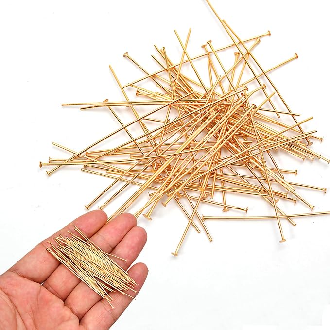 150pcs 18K Gold Filled Flat Head Pins Non Tarnish Craft Earring Bracelet - Image 3