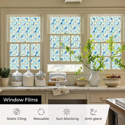 Window Privacy Film, Frosted Glass Decorative Static Cling, Removable Sun - Image 3