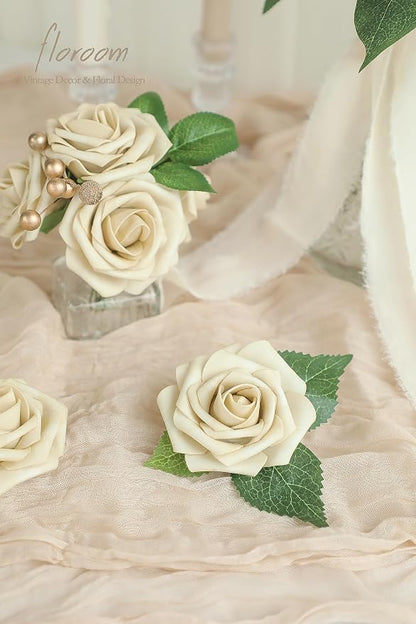 Floroom Artificial Flowers 25pcs Real Looking Beige Foam Fake Roses - Image 4