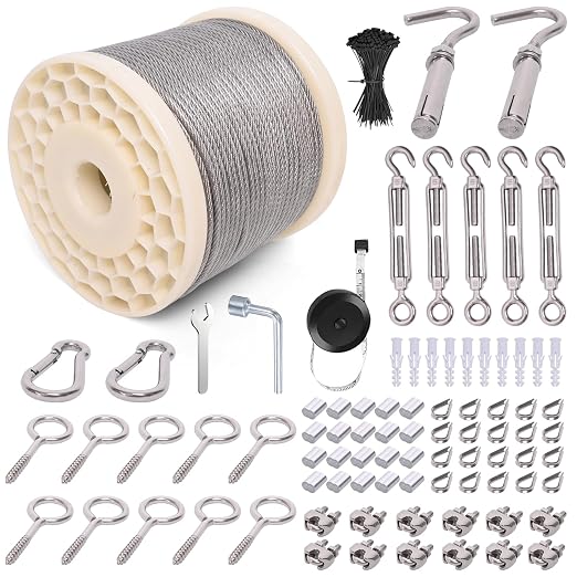 250FT 1/8" Wire Rope Kit, Vinyl Coated 304 Stainless Steel Wire Cable, 7x7 by Toyeah