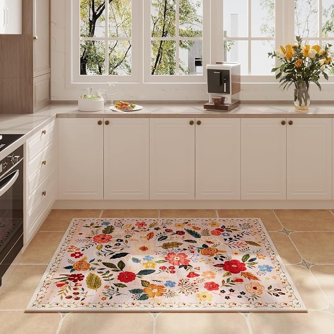 Rugcomf Door Mat Indoor Entrance 2x3 Rug Machine Washable Boho Floral Small - Image 5