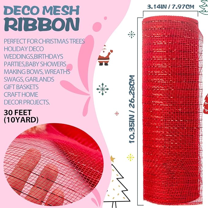 Anivia Deco Mesh Ribbon, 10inch x 30 Feet Each Roll Metallic Foil Mesh Ribbon - Image 2