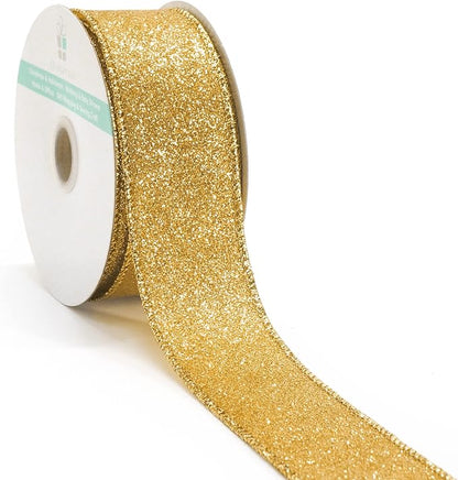 CT CRAFT LLC Glitter Wired Ribbon 1.5" x 10 Yards Yellow Gold by CTCRAFTLLC