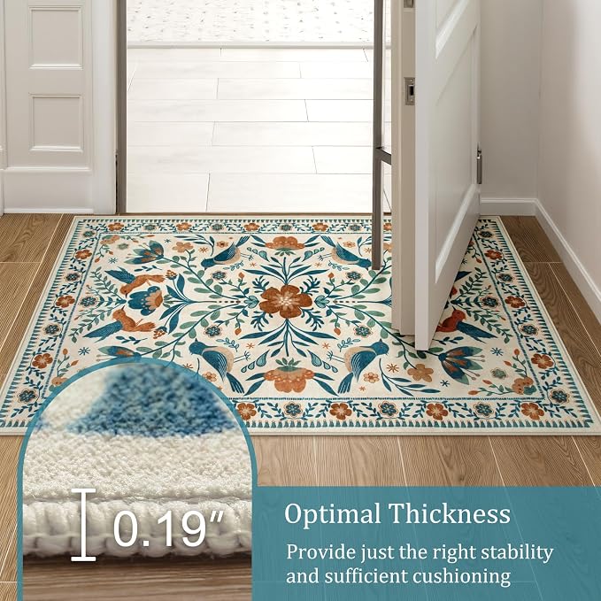 Morebes Floral Washable 5x7 Nursery Rug, Boho Insect Living Room Rug Non Slip - Image 6