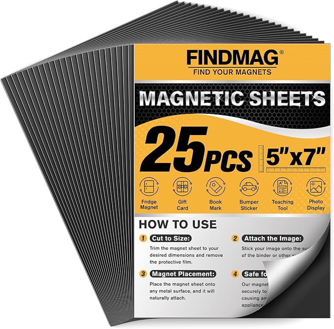 FINDMAG Magnetic Sheet, 5” x 7”, Sticker Magnets by FINDMAG