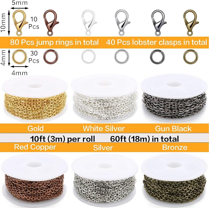Jishi Chains Jewelry Making Supplies, 60ft Cable Link Chains - Image 2
