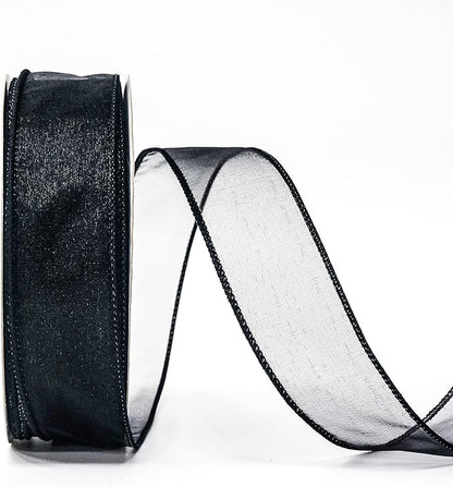 CT CRAFT LLC Sheer Organza Wired Ribbon 1.5" x 50Yards Black - Image 2