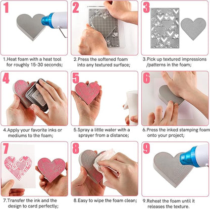 BAOFALI 8 Pcs Large Stamping Foam Grey Moldable Heart Foam Stamps Plastic Dry - Image 3