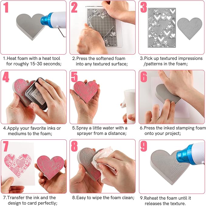 BAOFALI 4 Pcs Heart Cut Stamping Foam Grey Moldable Foam Stamps Plastic Dry - Image 4