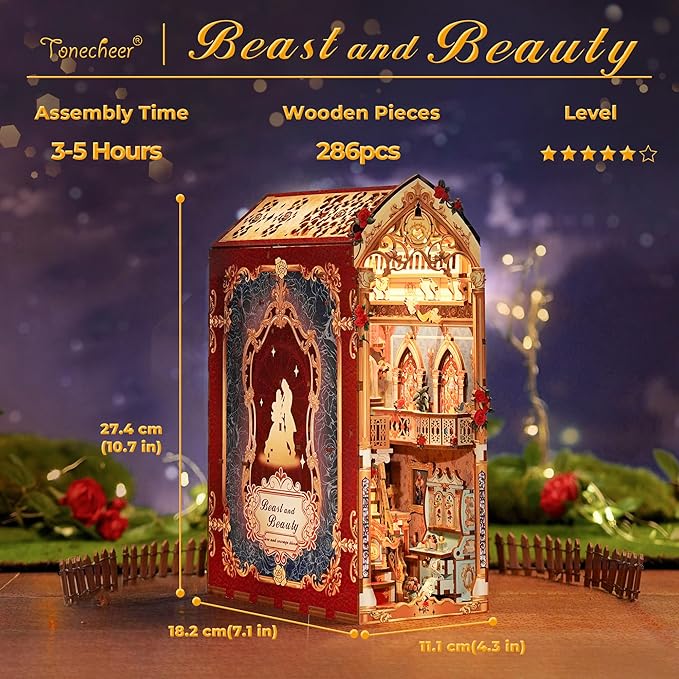 Tonecheer DIY Book Nook Kit for Adults, 3D Wooden Puzzle Music Booknook - Image 4