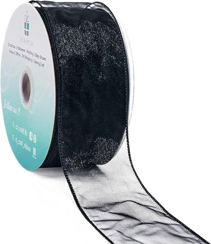 CT CRAFT LLC Sheer Organza Wired Ribbon 2.5" x 50Yards Black by CTCRAFTLLC